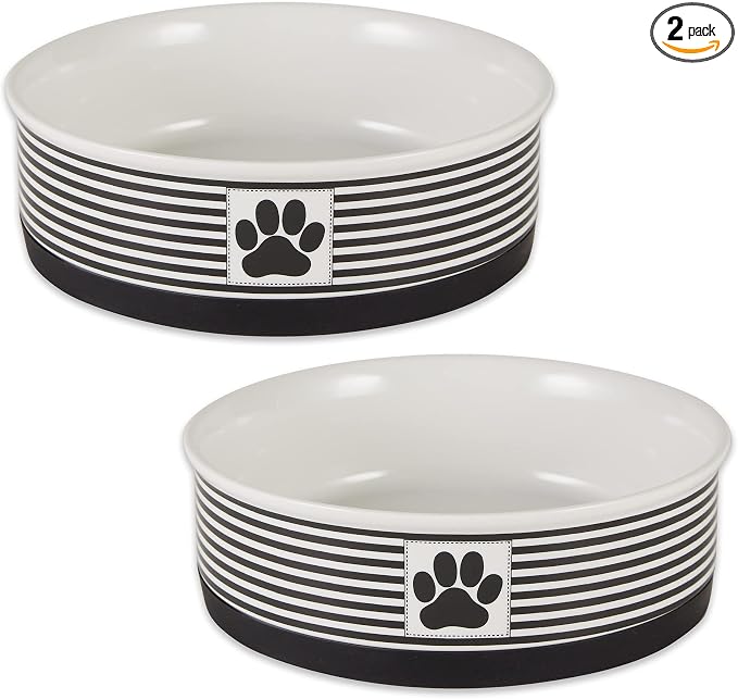 Bone Dry Paw & Patch Ceramic Pet Collection, Large Set, 7.5x2.4, Black, 2 Piece,5742