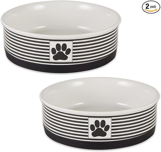 Bone Dry Paw & Patch Ceramic Pet Collection, Large Set, 7.5x2.4, Black, 2 Piece,5742