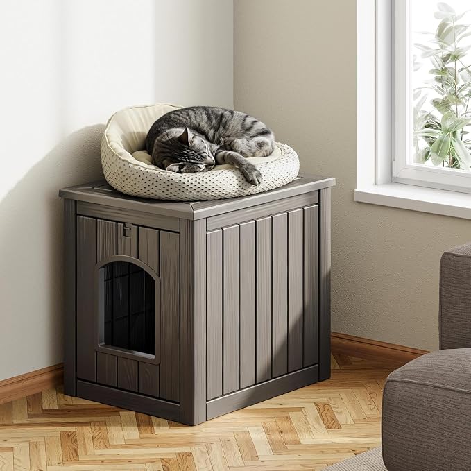 Cat Litter Box Enclosure, Weatherproof Multi-Use Resin Hidden Litter Cabinet, Indoor Outdoor Anti-Scratch Pet Litter Box Furniture, Tool-Free Assembly & Easy Clean, Gray
