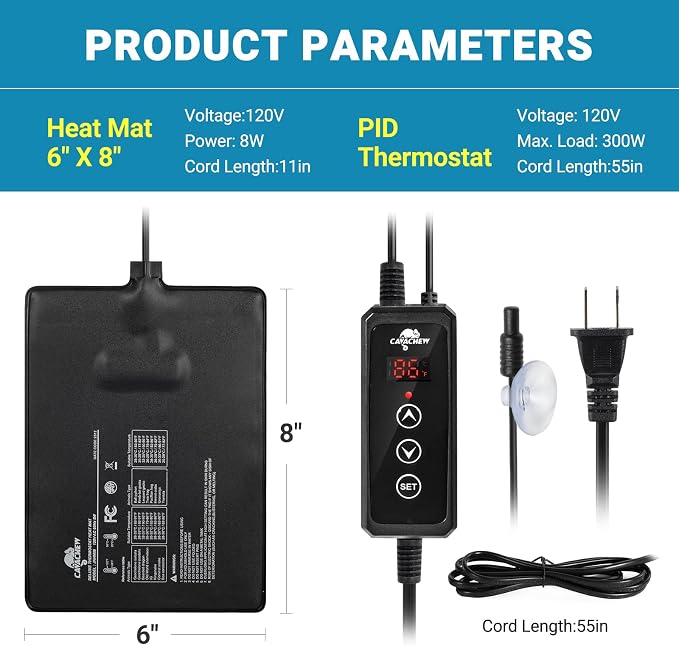 8W Reptile Heat Pad Set with 150W Reptile Light Fixture