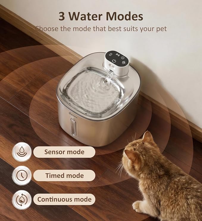Cat Water Fountain Stainless Steel, 152fl-oz/4.5L Wireless Cat Fountain,5000mAh Battery Operated Pet Water Fountain for Cats Dogs,Ultra Quiet