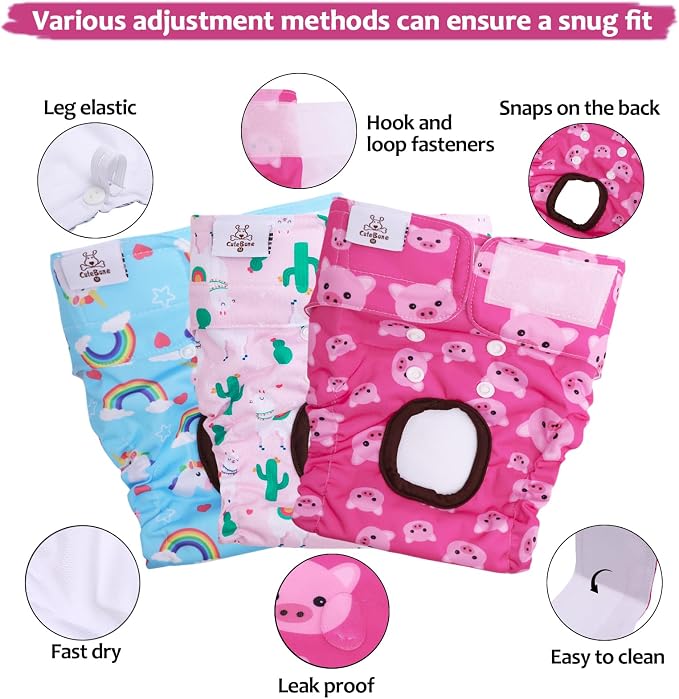 CuteBone Dog Diapers Female 3 Pack Reusable Doggy Diapers with One Suspender for Small Medium Large Dog Period BDD05M