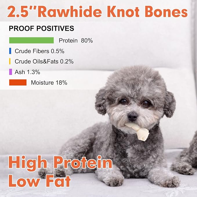 MON2SUN Dog Rawhide Knot Bones Small Rawhide Mini Chew Bones Natural 2.5 Inch 100 Count for Puppy and Small Dogs