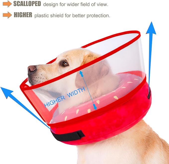 Inflatable Dog Cone Collar for Large Medium Small Dogs, Soft Dog Donut Collar Adjustable Recovery Cone for Pets After Surgery, Extra Enhanced Anti-Licking Guard Shield for Pets (X-Large, Strawberry)