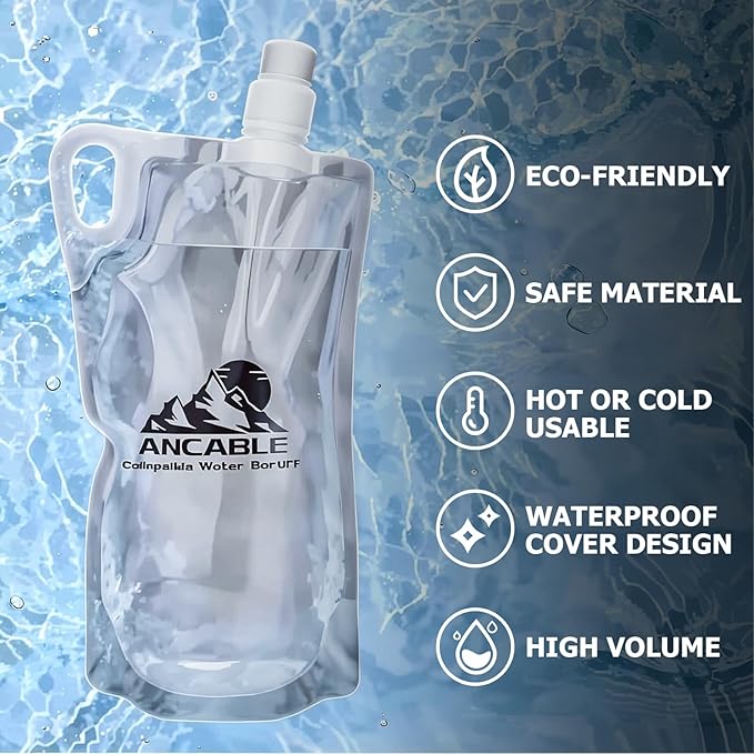 Ancable 1L Hiking Collapsible Water Bottles, 6-Pack 33OZ BPA-Free Foldable Backpacking Water Bottle for Travel Camping Hiking