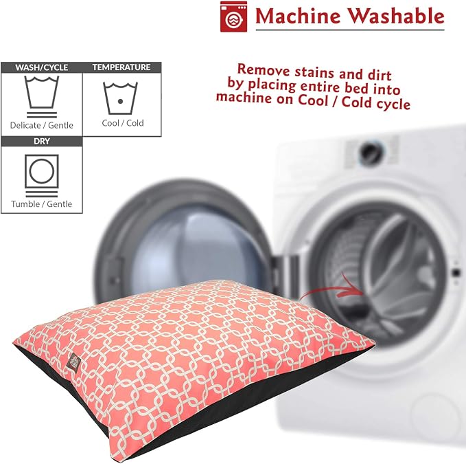 Majestic Pet Large Rectangle Dog Bed Washable Non Slip Comfy Bed - 46 x 35 Inch, Links Coral