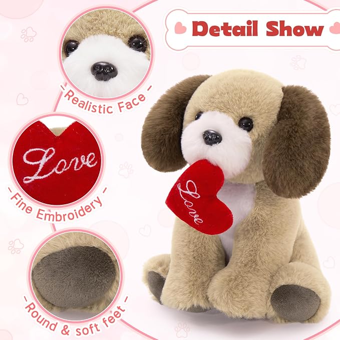 Muiteiur 4 Piece Love Dog Stuffed Animals, 8 Inch Valentines Dog Plush Bulk with Heart, Soft Puppy Plush Toys for Girlfriend Kids, Gift for Girls Kids