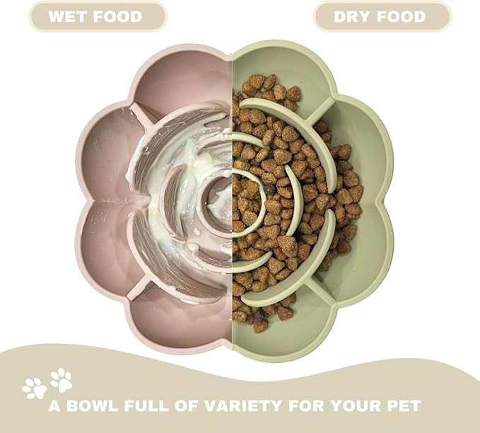 Hanara Sillicone Slow Feeder Dog Bowls & Lick Mat with Suction Bottom | Rose Petals Design | Promotes Better Digestion, Prevent Choking | Dish Washer Safe | Great Size for All Breed (Misty Gray)