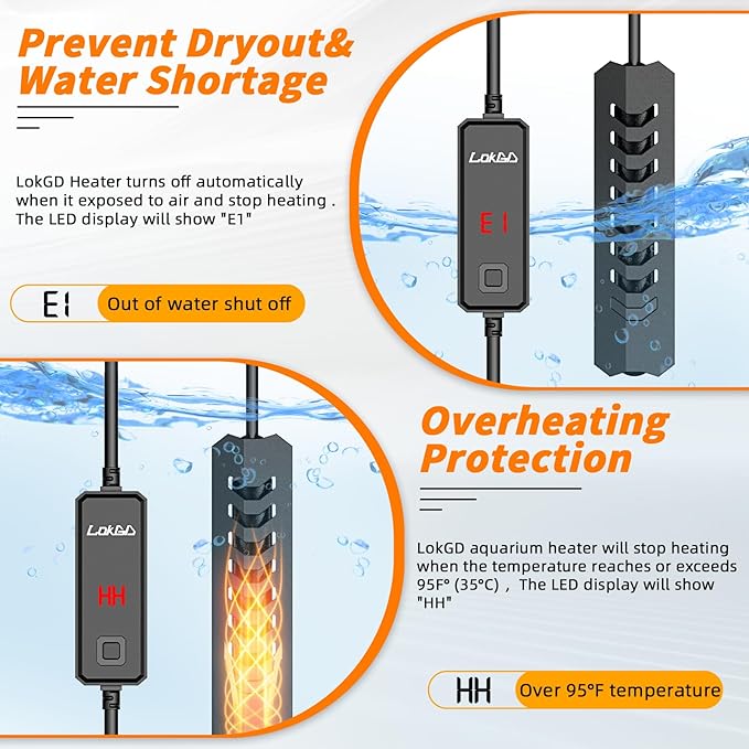 Upgraded 100W Intelligent Aquarium Heater,59°F-93°F Submersible Fish Tank Heater with Intelligent Digital Display Controller and Auto Power Off for 8-26 Gallon Freshwater Saltwater Fish Tanks