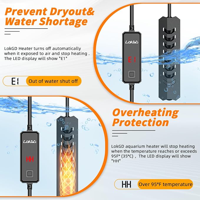 Upgraded 10W Intelligent Aquarium Heater,59°F-93°F Submersible Fish Tank Heater with Intelligent Digital Display Controller and Auto Power Off for 1-3 Gallon Freshwater Saltwater Fish Tanks