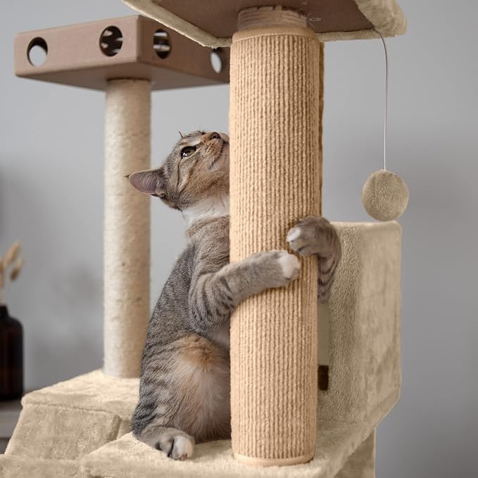Furhaven Wrap Around Scratching Post Cover for Indoor Cats, Fits Posts Up to 3.5" Diameter, Durable & Less Mess - Tiger Tough Carpet Scratch Mat - Cream, Small