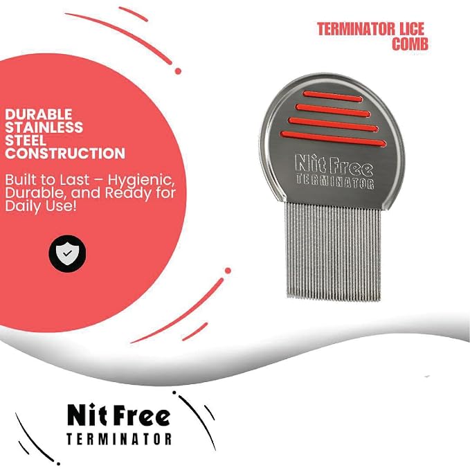 Nit Free Terminator Lice Comb - Professional Stainless Steel Comb for Effective Head Lice Treatment (Colors May Vary) (Pack of 2)