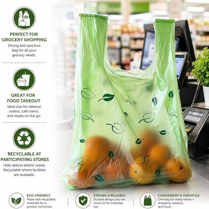 T-shirt Biodegradable Green Plastic Bag (600 ct.) Small Can Liners Thank You Grocery Shooping Size Doggy Poop Bags Compatible with Arm & Hammer Swivel Bin & Rake pooper scooper Multipurpose Bags