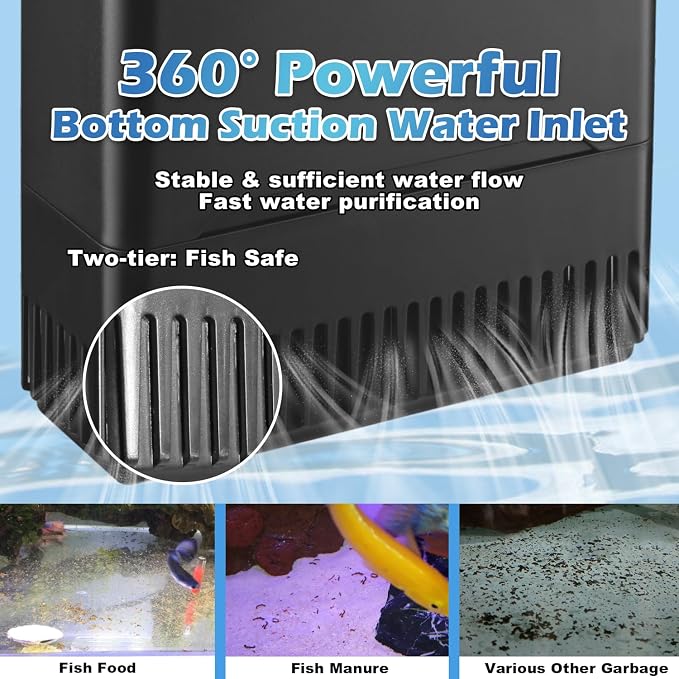Large Powerful Turtle Tank Filter U V-ery for 40-155 Gal, Low Water Filter Turtle Water Filter for Amphibians Frog Fish Fresh Saltwater Cloudy Green Water Crystal Clear with Turtle Tank Deodorization | Low water level (2.6 IN) available | Kill algae