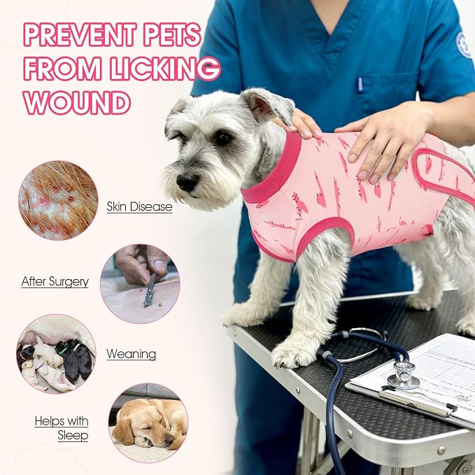 IDOMIK Dog Recovery Suit for Female Spay - Adjustable Anti-Licking Dog Post Surgery Onesie, Male Female Dog Neuter Spay Suits, Soft Abdominal Wound Bandage & E-Collar Cone Alternative