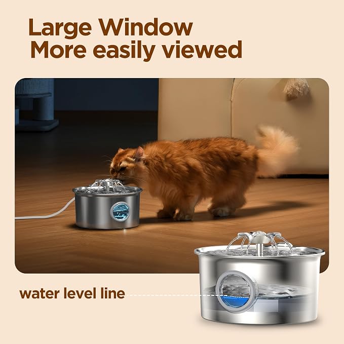 Cat Water Fountain Stainless Steel: Pet Fountain with 6 Filters & 3 Sponges | 88oz/2.6L Water Fountains for Cats Inside with Flower - IHOUONE Kitty Spout Drinking Dispenser Animal Supplies