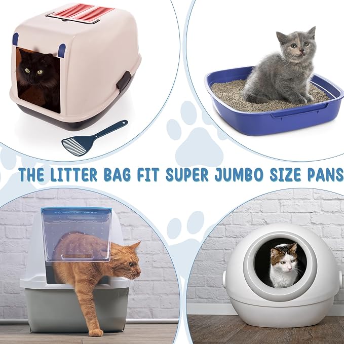 Tinlade 50 Count Jumbo Cat Litter Box Liners Large Drawstring Cat Litter Liners Bags Unscented Tear Resistant for Trash Waste to Keep Your Home Clean(39 x 22 Inch,Clear, Black)