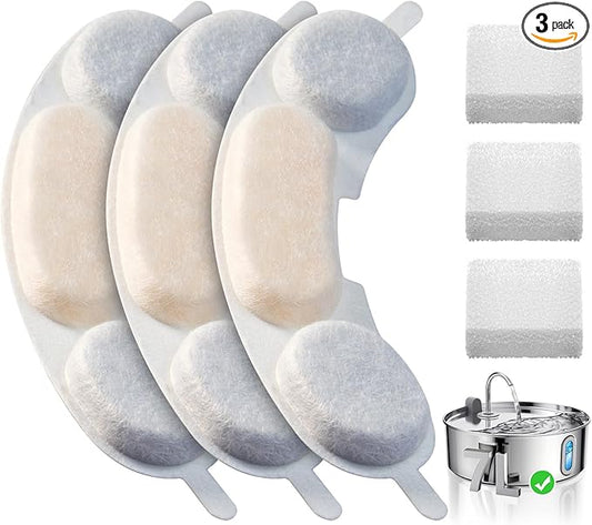 Smartoo Official 3 Packs Dog Water Filter Replacement and 3 Sponges for 7L/236oz/1.8Gal Stainless Steel Dog Water Fountain