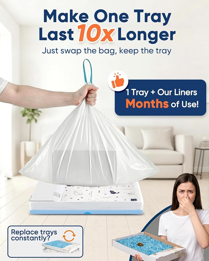 24 Pack Litter Box Liners Compatible with Safe Pets Scoopfree Cat Litter Box Tray Refill, Large Cat Waste Poop Bags with Anti-scratch Cardboard and Drawstring Heavy Tear-resistant- 37" x 16"