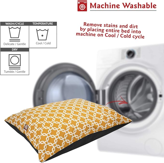 Majestic Pet Rectangle Large Dog Bed Washable – Non Slip Comfy Pet Bed – Dog Crate Bed Super Value Pillow Dog Bed – Dog Kennel Bed for Sleeping - Dog Bed Large Breed 46 x 35 Inch – Links Yellow