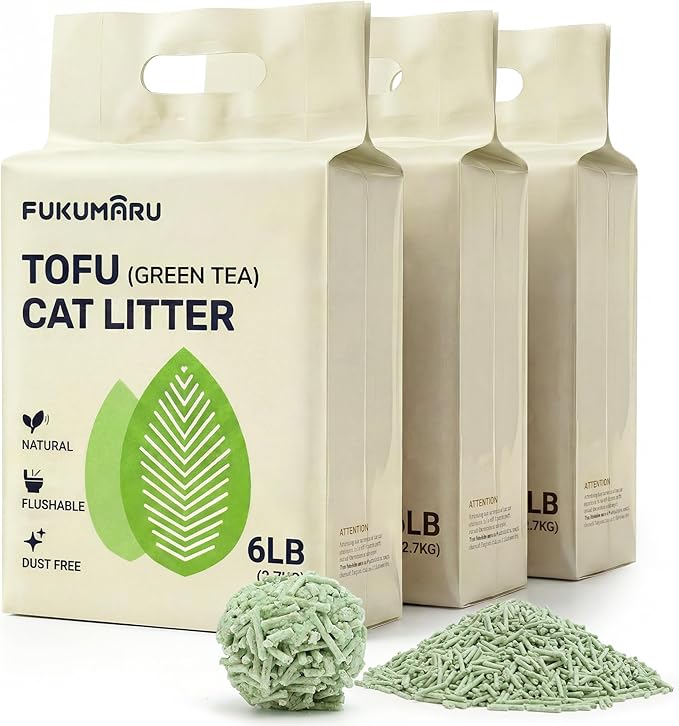FUKUMARU Tofu Cat Litter 18LB – Clumping Cat Litter, Odor Control with Green Tea Scent, Dust Free and Easy to Agglomerate, Disposable in The Toilet