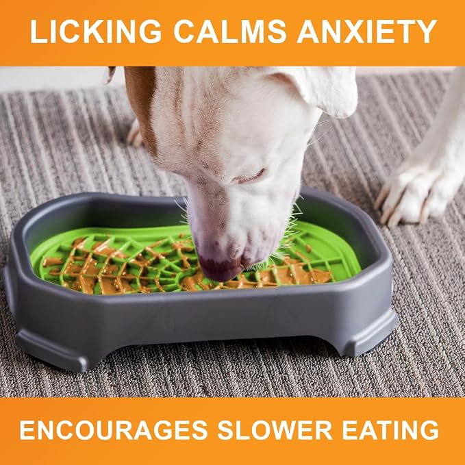 Neater Pets Neat-LIK Dog Lick Mat w/Mess-Proof Tray, Lick Mat for Dogs, Cats, Puppy, Reduces Anxiety & Boredom, Peanut Butter Slow Feeder, Interactive Treat Licking Pad (Green/Gunmetal)