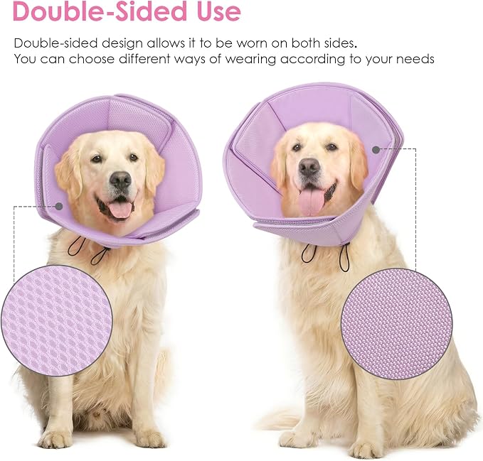 AOFITEE Soft Dog Cone, Adjustable Cones for Dogs After Surgery, Comfy Dog Cone Collar Alternative to Stop Licking, Elizabethan Recovery Collar for Large Dogs(Purple,Large)