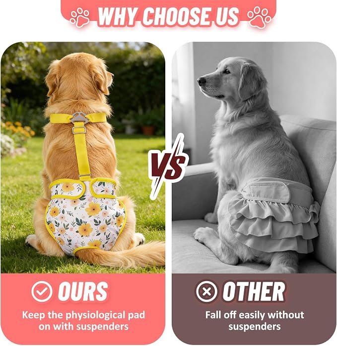 Female Dog Diapers 3 Pack Washable Dog Diapers Female Dog Diaper that Stay on Dog Diaper Female with Suspenders Reusable Doggie Diapers for Heat, Incontinence and Puppy Training (X-Large)