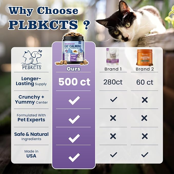 Calming Treats for Cats, 500 Crunchy Creamy Calm Chews Relieve Anxiety, Stress & Reduce Aggression with Melatonin & GABA All Cats Promotes Relaxation for Travel, Vet Visits, Separation -Chicken Flavor