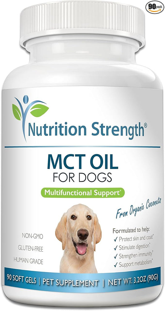 MCT Oil for Dogs from Organic Coconuts - Support Cognitive Function & Energy - Pure C8 & C10 Medium Chain Triglycerides - Boost Immunity & Senior Dog Brain Support, 90 Soft Gels