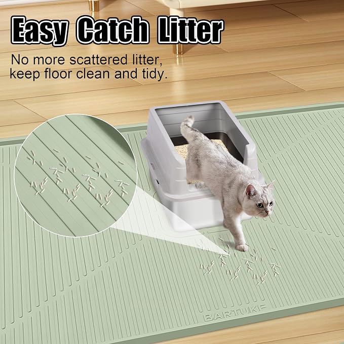 Silicone Cat Litter Mat, 45" x 30" Extra Large Litter Trapping Mat for Litter Box, Leak-Proof, Non-Slip, Kitty Litter Mats with Soft Texture for Floor, Keeping The Floor Clean (Green)