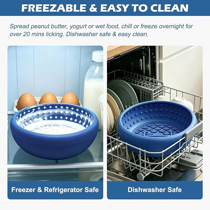 Slow Feeder Dog Bowls for Cats, Silicone Puzzle Pet Anxiety Relief Lick Mat | 2 cups,food-grade BPA free, strong suction,dishwasher safe,small medium large breeds , dry wet frozen food,slow down eating