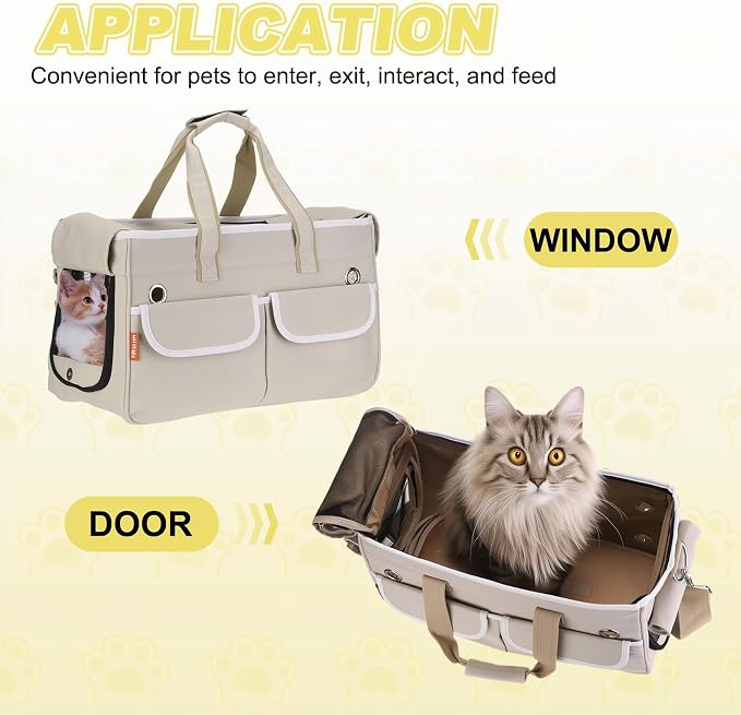 Cat Carrier for Pet, Rollable Cover, Breathable Dog Carrier Cat Carrying Case Pet Travel Bag Up to 16.5 lbs (Khaki), Intended for Hiking/Camping/Traveling