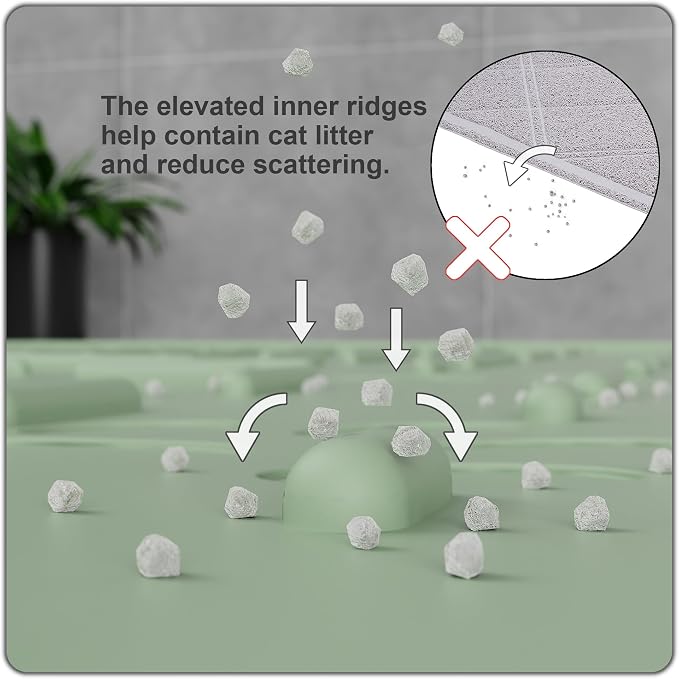 OHMO Cat Litter Mat Large Trapping Mat Premium Silicone Rubber 31.5x23.6 Sage Green, Waterproof and BPA Free Kitty Litter Box Mat, Easy to Clean and Keeps The Floor Tidy