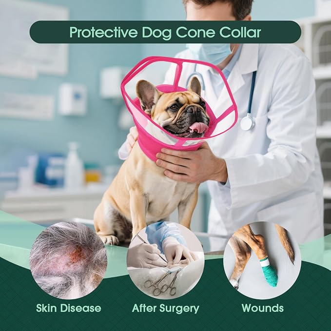 Kuoser Small Dog Cone Collar After Surgery, Soft Cone for Dogs to Stop Licking, Breathable Pet Recovery Collar Comfortable Elizabethan Collars, Adjustable Protective Dog Cones for Small Dogs, Rose S