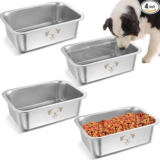Sweetude 4 Pcs Stainless Steel Dog Bowls Bulk High Capacity Metal Dogs Food and Water Bowls for Large Dogs Pets(Silver,0.85 Gallon)