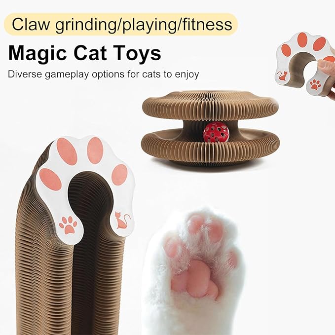 3PCS Kitty Curls Cat Toy,Magic Organ Cat Toy,Cat Scratcher for Grinding Claw Cardboard Cat Toys,Interactive Scratch Pad with Toy Ball,Durable Eco-Friendly Ring for Play, Chase & Scratch