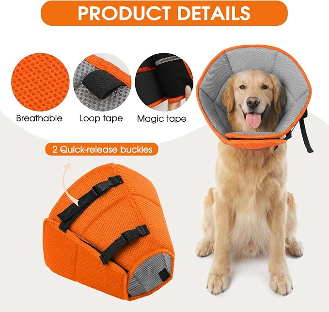 Dog Cone Collar After Surgery for Medium Dogs, Adjustable Soft Recovery Cone for Dogs to Stop Licking Biting, Comfortable Pet Elizabethan Alternative for Wound Healing