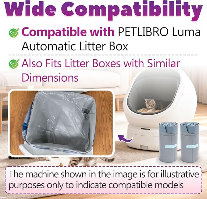 180Pcs Litter Box Liner Compatible with PETLIBRO Luma Automatic Cat Box | Thick Drawstring Liners for Waste Drawer