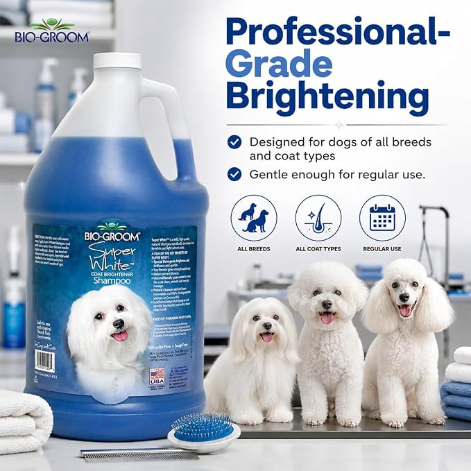 Bio-Groom Super Whitening Dog Shampoo - Whitening Pet Shampoo, Dog Bathing Supplies, Puppy Wash, Grooming Supplies, Cruelty-Free - 1 Gallon