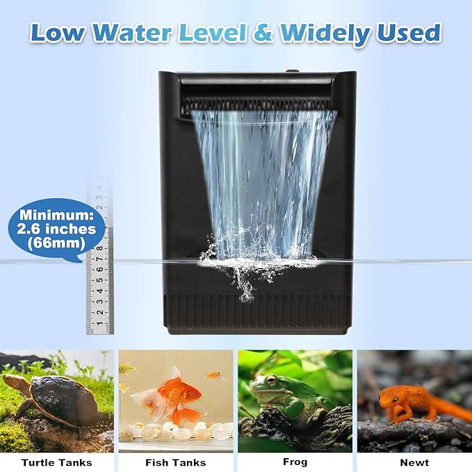 Large Powerful Turtle Tank Filter U V-ery for 40-155 Gal, Low Water Filter Turtle Water Filter for Amphibians Frog Fish Fresh Saltwater Cloudy Green Water Crystal Clear with Turtle Tank Deodorization | Low water level (2.6 IN) available | Kill algae