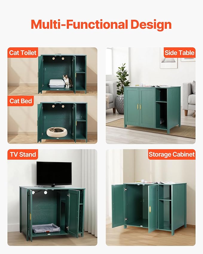 VEVOR Cat Enclosure, 41.3 in Self Cleaning Litter Box Cabinet, with Drawer & Detachable Divider, Automatic Litterbox Enclosure with Built-in Power Outlet, Fits Most Smart Litterboxes