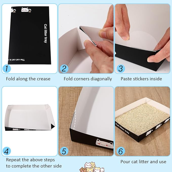 Amyhill 30 Pack Disposable Cat Litter Box 13.8x10x2in Foldable Paper Kitty Trays Bulk Portable Water Proof Cardboard Boxes for Cats Rabbits Guinea Pig Hamster Pets Travel Indoor Supplies(Black)