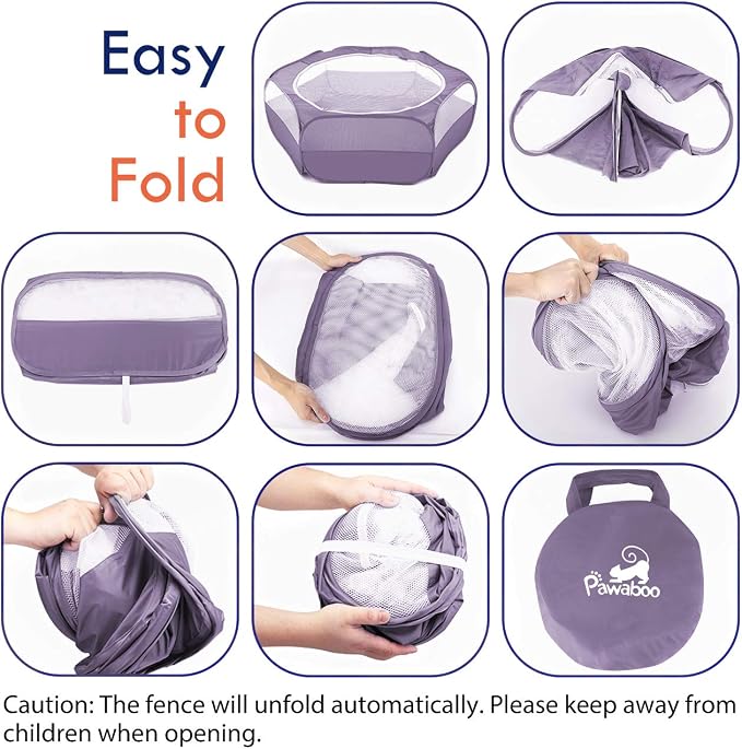 Pawaboo Small Animals Playpen, Waterproof Small Pet Cage Tent with Zippered Cover, Portable Outdoor Yard Fence with 3 Metal Rod for Chick/Kitten/Puppy/Guinea Pig/Rabbits/Hamster/Chinchillas, Purple
