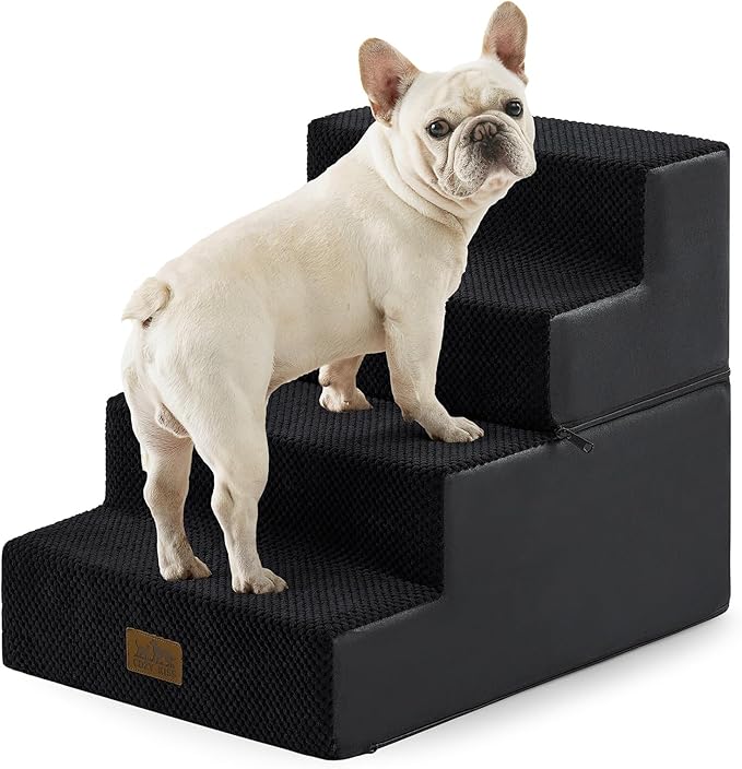 COZY KISS Dog Stairs for Small Dogs, 4 Tier Removable Pet Stairs for Couch and Bed, 17.7" H Dog Steps for Old Cats, Puppy, Small Dogs, 15.7x23.6x17.7 inch, Black