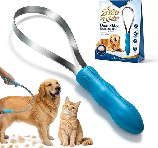 Dual Sided Shedding Blade for Cats, Dogs & Horses, Dog Deshedding Tool with Fine & Coarse Stainless Steel Teeth, Double Sided Shedding Blade for Short Long Thick Coats, Removes Loose Undercoat (#A)