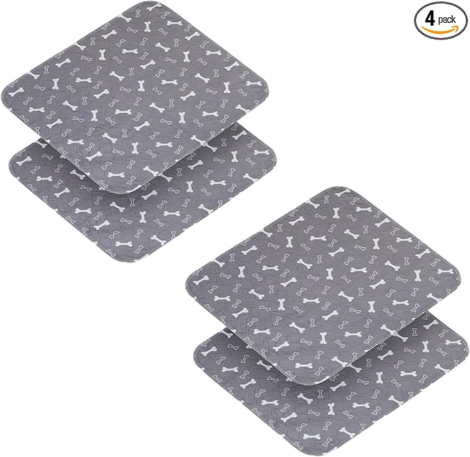 4 Pack 18"x24" Washable Pee Pads for Dogs, Super Absorbent Reusable Training Dog Pads with Bone Print, Non-Slip Potty Pads for Whelping, Playpen, Crate, Bed