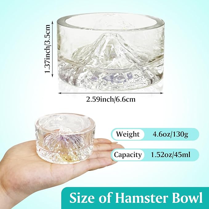 BNOSDM 2Pcs Hamster Food and Water Bowl Mountain Fuji Style Glass Drinking and Rabbit Grinding Claw Pads Natural Hamster Lava Stone Teeth Grinding Scratching Pad Chew Toy for Hamsters Gerbils Mice