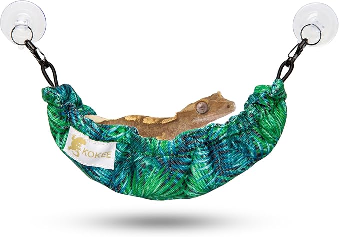 Crested Gecko Tank Accessories, Reptile Hammock, and Lizard Hammock (100% Polyester, 7.5 inches x 2 inches, one Suction Cups) Accessories Hide, Tie Dye, Blue Dots, Green Leaf, Gold Leaf