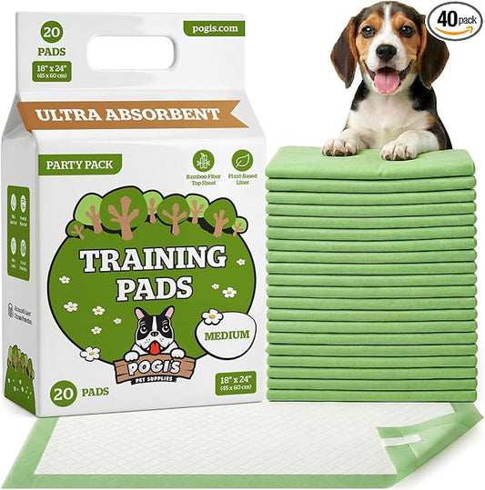 Pogi’s Puppy Pads with Sticky Tabs – Medium, Super Absorbent, Odor Blocking, 40-Count (18x24in)